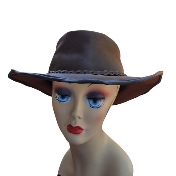Anthro Style Leather Cowboy Hat ? Distressed Western Ranch Chic Boho Festival main image 7